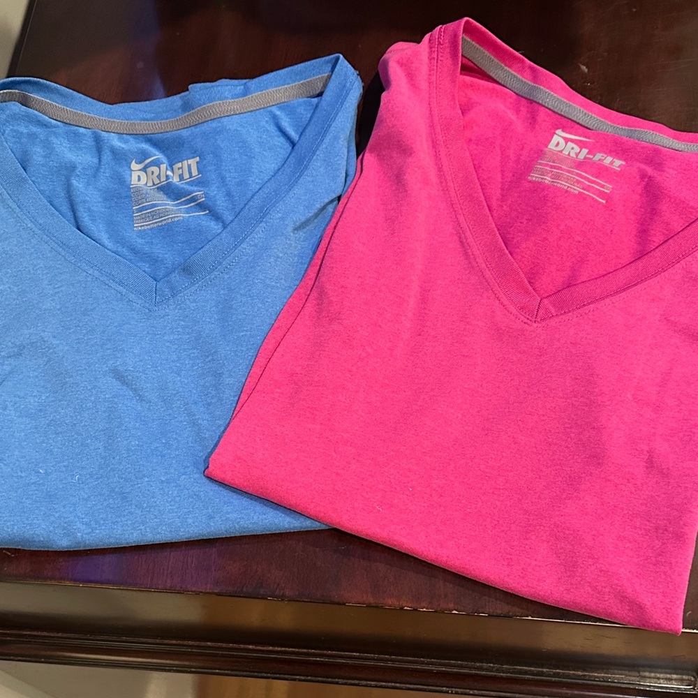 Nike womens V-Neck Tees - Blue and Pink size small